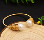 Handcrafted Freshwater Pearl Adjustable Wire Cuff Bangle eprolo