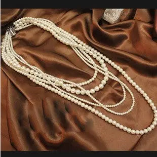 Multi-Layer Pearl Sweater Chain Necklace eprolo