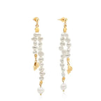 Gold-plated Baroque Freshwater Pearl Conch Drop Earrings on a seamless white background