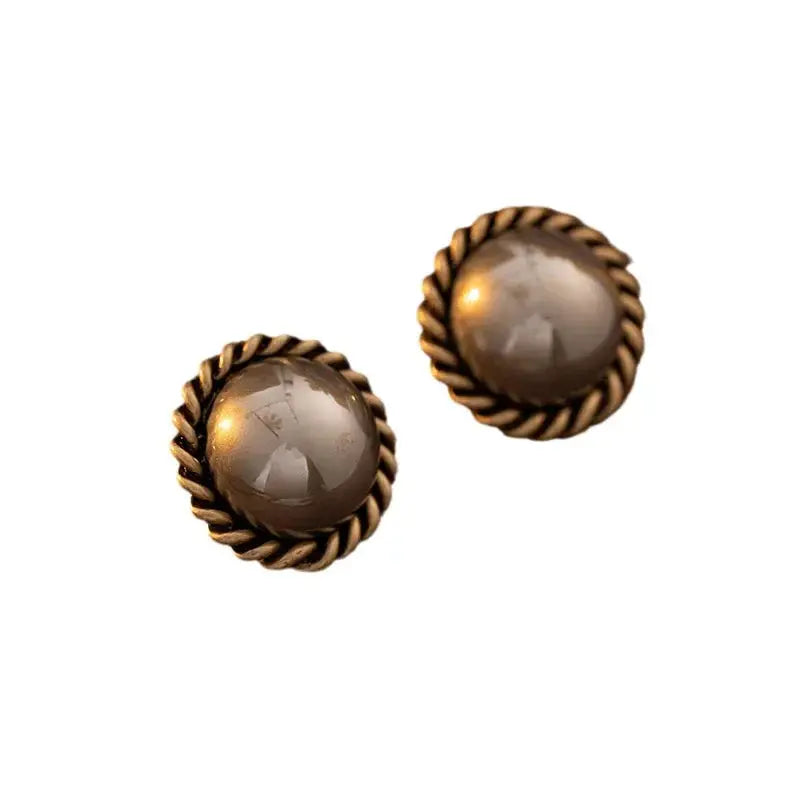 Vintage Round Brown Pearl Stud Earrings for Women | Timeless Copper Alloy Jewelry eprolo