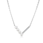 Sterling Silver V-Shape Pearl & Crystal Clavicle Necklace eprolo