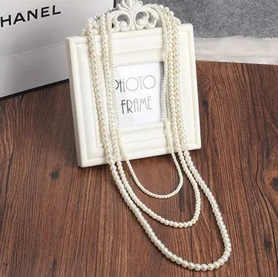 Multi-Layer Pearl Sweater Chain Necklace eprolo