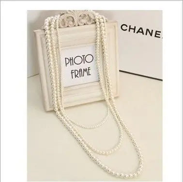 Multi-Layer Pearl Sweater Chain Necklace eprolo