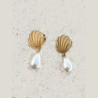 Vintage Pearl Dangle Earrings Gold - Shell Drop Earrings eprolo