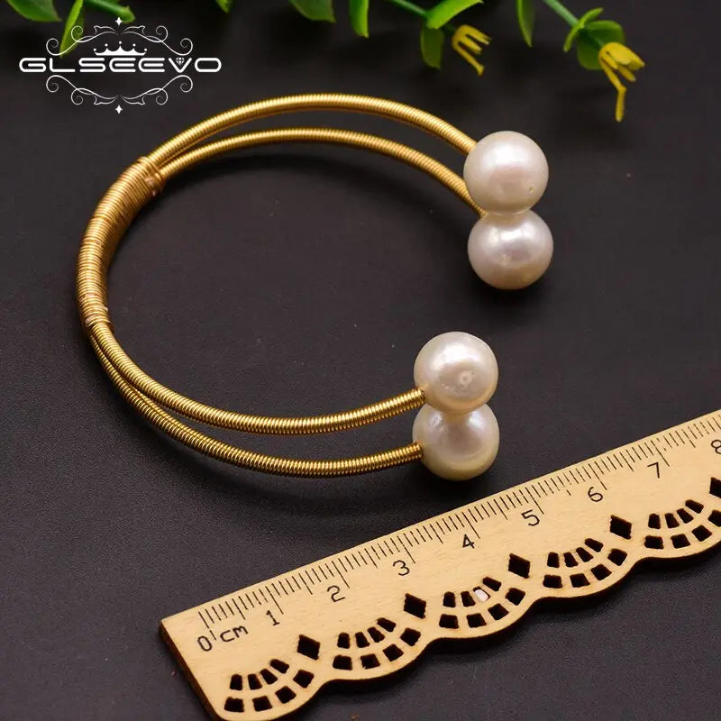 Freshwater Pearl Double Layer Bangle for Women | Handcrafted Wedding & Anniversary Bracelet eprolo