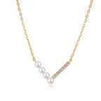 Sterling Silver V-Shape Pearl & Crystal Clavicle Necklace eprolo