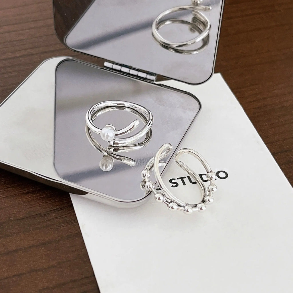 S925 Sterling Silver Pearl Ring Female Niche Design Fashion Simple Index Finger Ring Personality Light Luxury Jewelry eprolo