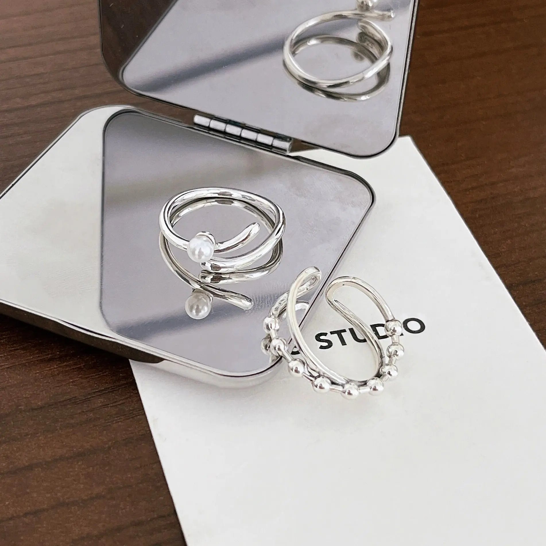 S925 Sterling Silver Pearl Ring Female Niche Design Fashion Simple Index Finger Ring Personality Light Luxury Jewelry eprolo