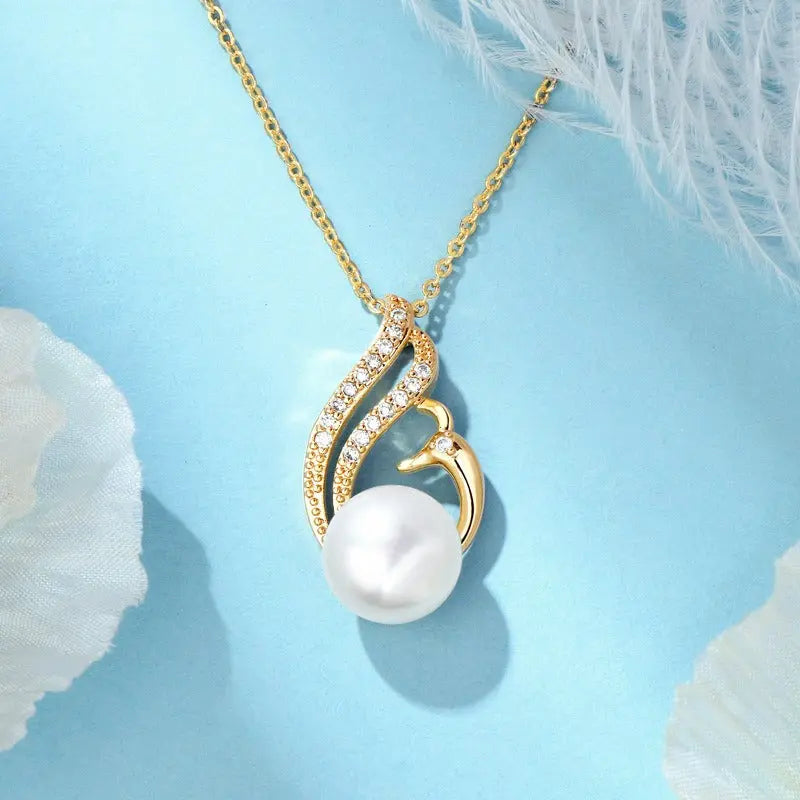 Elegant Stylized Peacock Swan Pearl Pendant Jewelry Gift