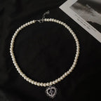 Gothic Pearl Choker Necklace with Heart Cross Pendant eprolo