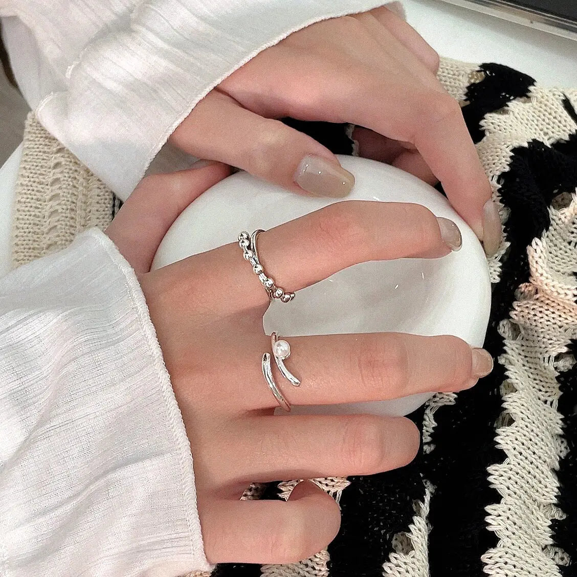S925 Sterling Silver Pearl Ring Female Niche Design Fashion Simple Index Finger Ring Personality Light Luxury Jewelry eprolo