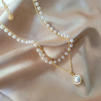Double Layer Pearl Choker Necklace with Pendant | Effortless Stacked Pearl Jewelry eprolo