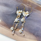 French Long Pearl Tassel Earrings - S925 Silver Needle Crystal Drop Earrings eprolo