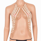 Multi-layered pearl body chain jewelry on mannequin