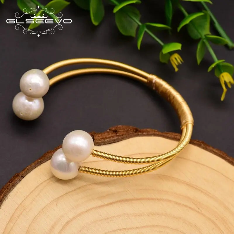 Freshwater Pearl Double Layer Bangle for Women | Handcrafted Wedding & Anniversary Bracelet eprolo