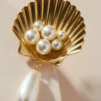 Gold Scallop Shell Pearl Drop Earrings eprolo