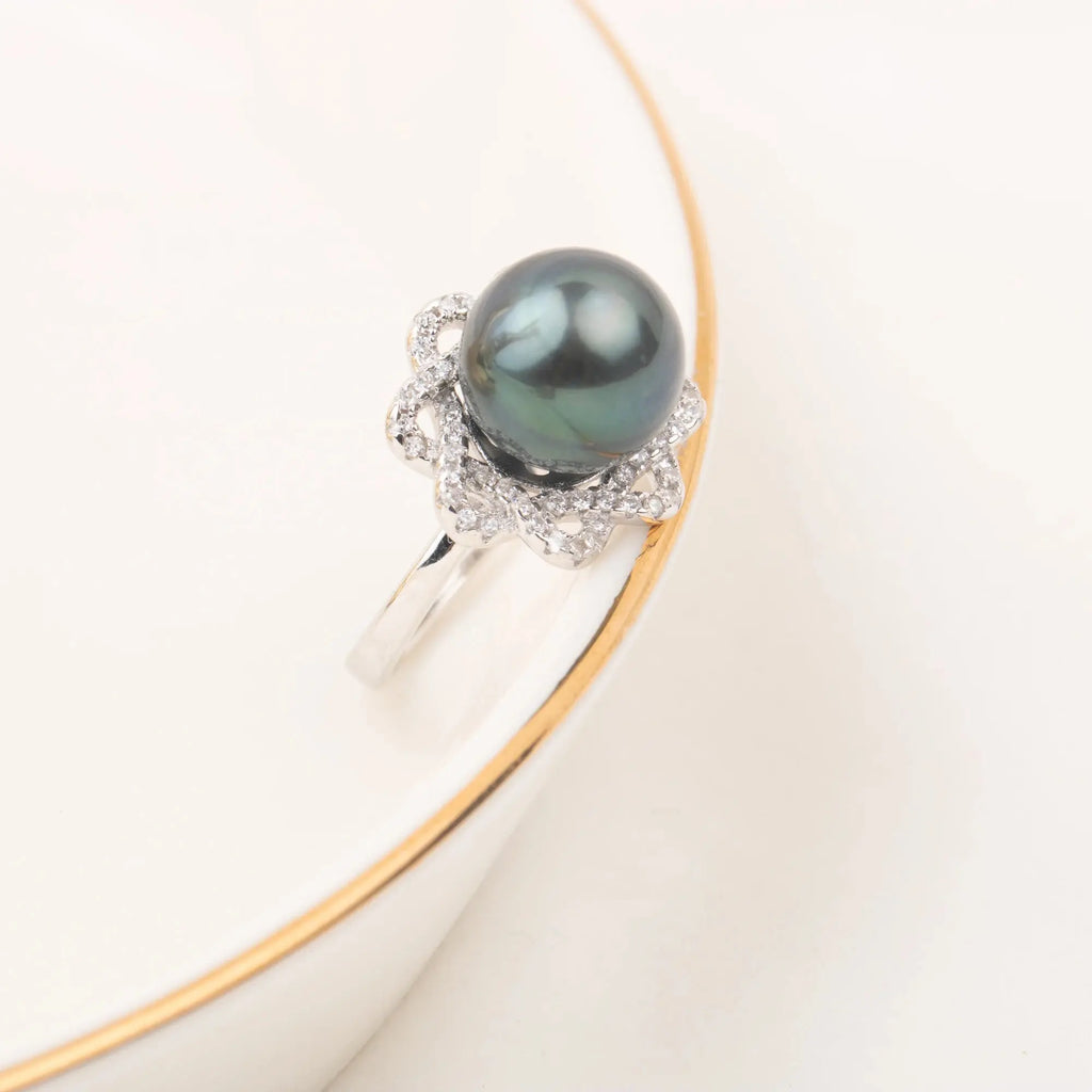Tahitian Pearl Silver Adjustable Ring Pretty in Pearls