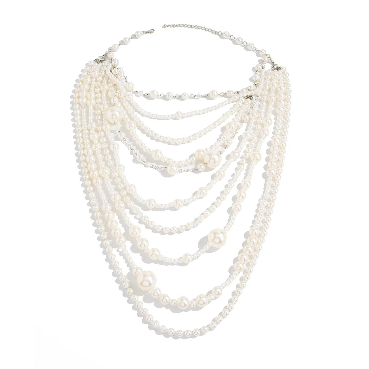 Flat-lay product shot of Pearl Layered Statement Body Chain with silver-toned clasp hardware