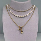 Layered Pearl Pendant Necklace – Three-Layer Gold Chain Pretty in Pearls