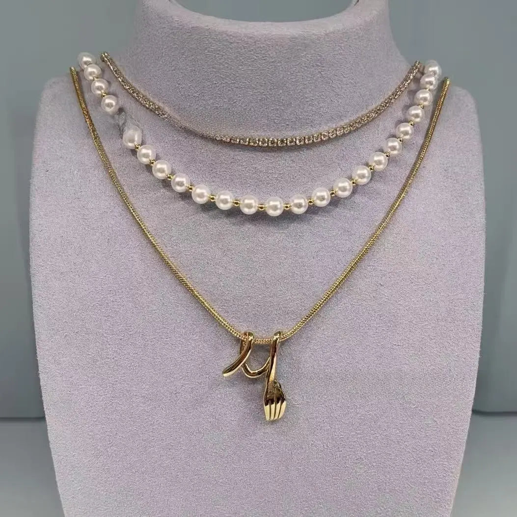 Layered Pearl Pendant Necklace – Three-Layer Gold Chain Pretty in Pearls
