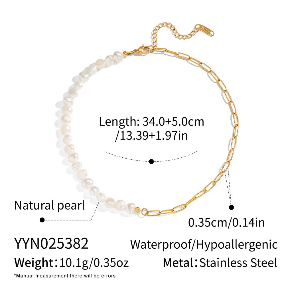 Half Pearl Half Chain Necklace details with measurements and specifications