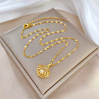 Titanium Steel Hallow Shell Pearl Necklace Pretty in Pearls
