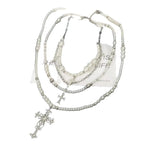 Gothic Pearl Cross Layered Choker Necklace Pretty in Pearls