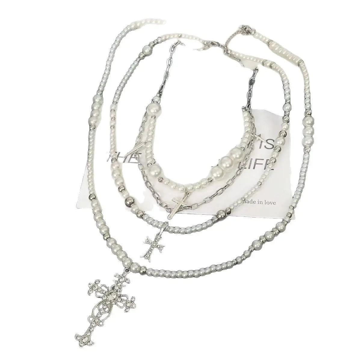 Gothic Pearl Cross Layered Choker Necklace Pretty in Pearls