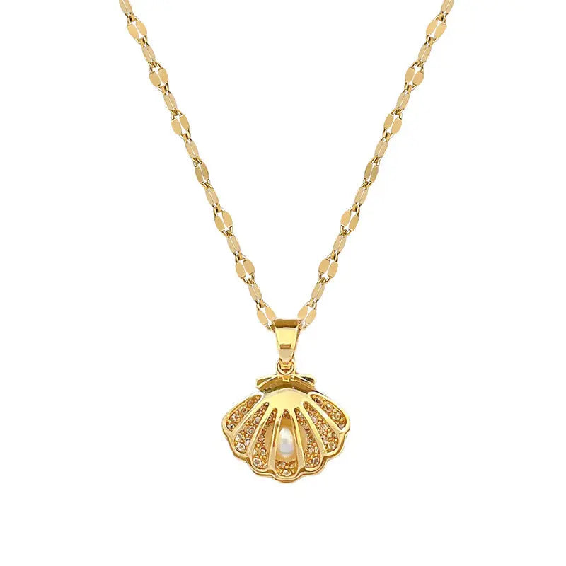 Titanium Steel Hallow Shell Pearl Necklace Pretty in Pearls