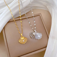 Titanium Steel Hallow Shell Pearl Necklace Pretty in Pearls
