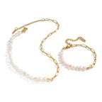 Matching Gold Plated Half Chain Pearl Necklace and Bracelet Set
