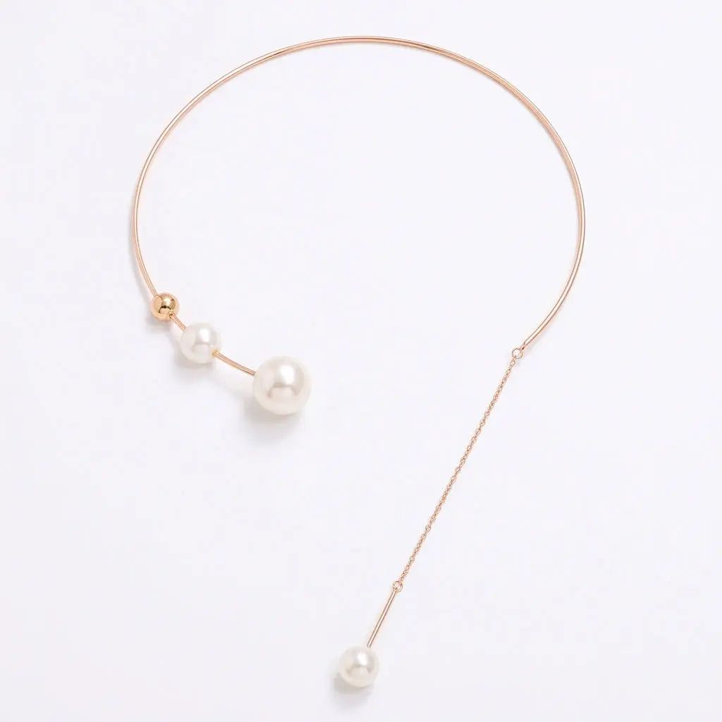 Asymmetric Pearl Tassel Collar Necklace on white background