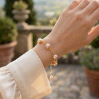 Elegantly Styled Pink Freshwater Pearl Bracelet on Model's Wrist