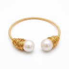 Handcrafted Freshwater Pearl Adjustable Wire Cuff Bangle on clean white studio background
